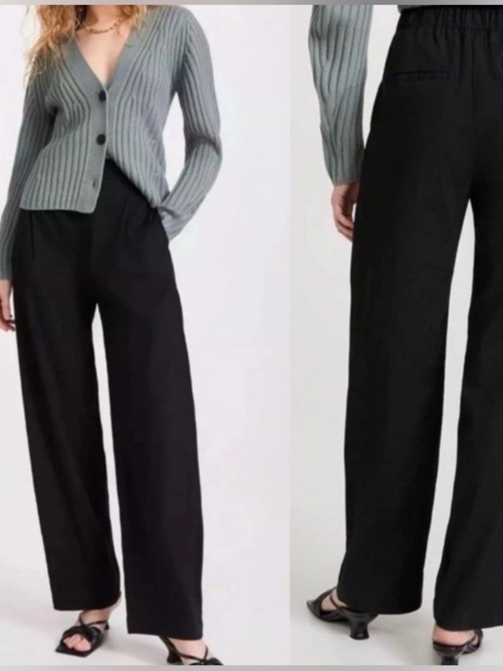 NEW Vince Linenblend Black Straight -Leg Elastic-Waist Trousers V963722291 Large
